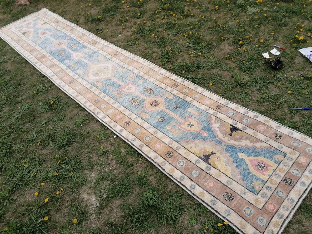 Oushak wool runner 3x14'9 new production turkish oushak handmade rug, hallway runner rug
