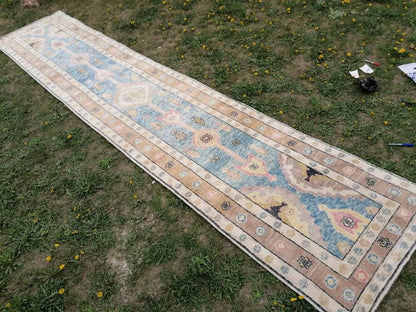 Oushak wool runner 3x14'9 new production turkish oushak handmade rug, hallway runner rug