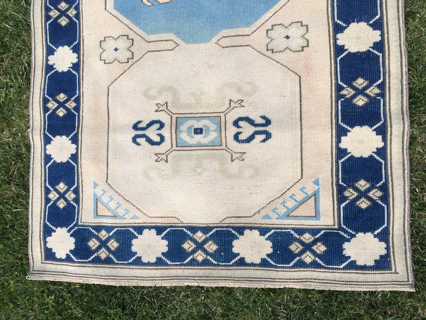 Vintage Turkish RUG Hand Knotted Oushak Rug Handmade Rug Bohemian Rug, Aqua Blue Rug Vintage Oushak Rug Vintage Rug 6.6 x 4 Wool Rugs