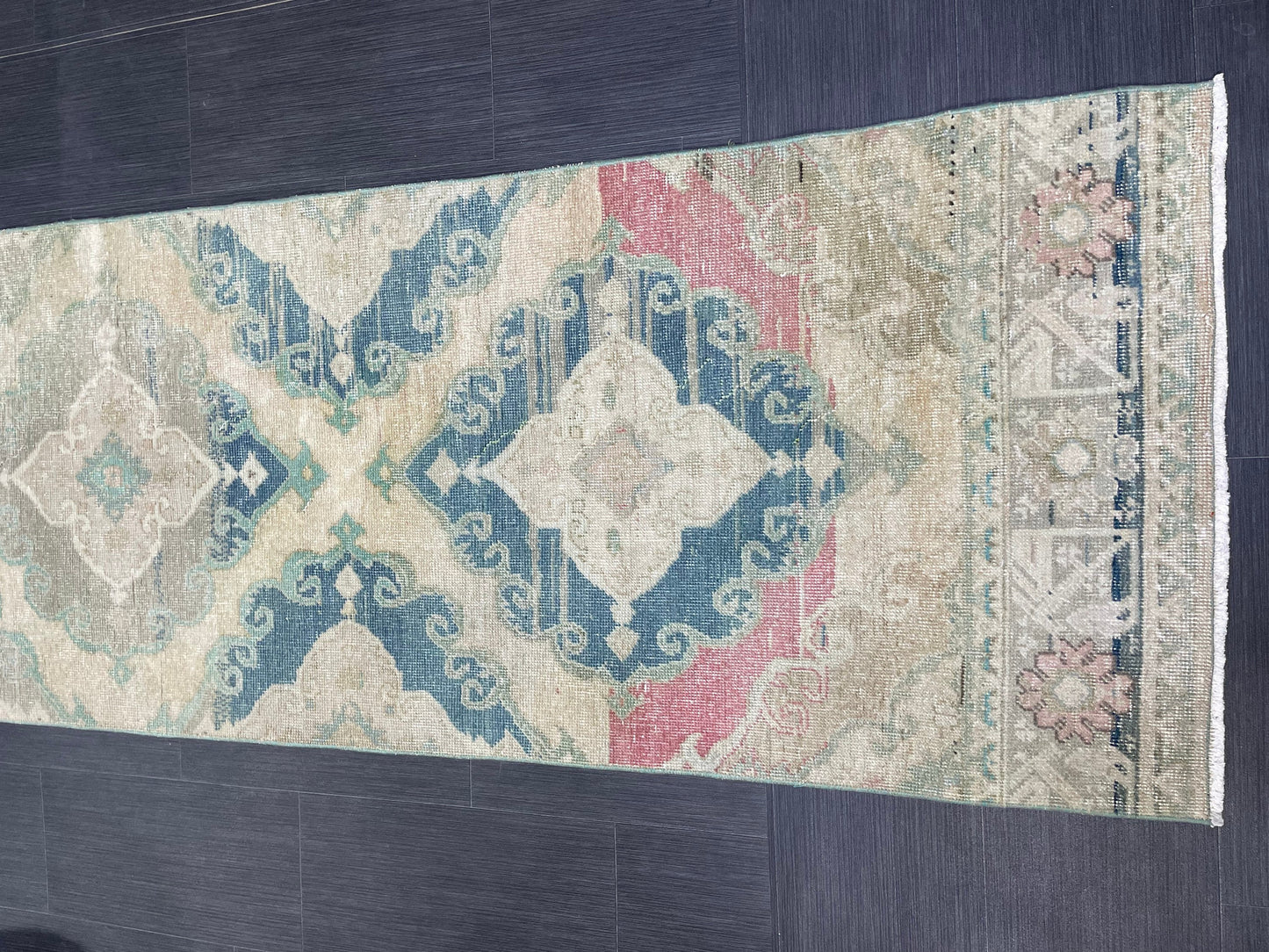 Muted  Handmade Runner Rug, Turkish Runner 2.7 x 13 Rug, Vintage Runner Rug Hallway Runner Rug, Hand Knotted Runner Rug, Persian Runner