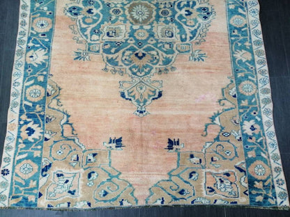 Wool Vintage Rug Turkish Rug 5.4 x 8.8  Muted Oushak  Rug,  Hand Made Rug, Living Room Rug, Oushak Rug, Blue Rug Medium Wool Pile Rug