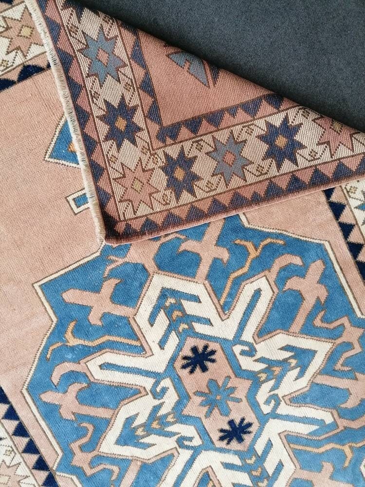 Vintage blue rug 5x7'4 turkish handmade rug, bohemian rug, living room rug, oushak vintage rug