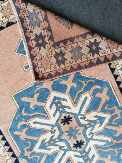 Vintage blue rug 5x7'4 turkish handmade rug, bohemian rug, living room rug, oushak vintage rug
