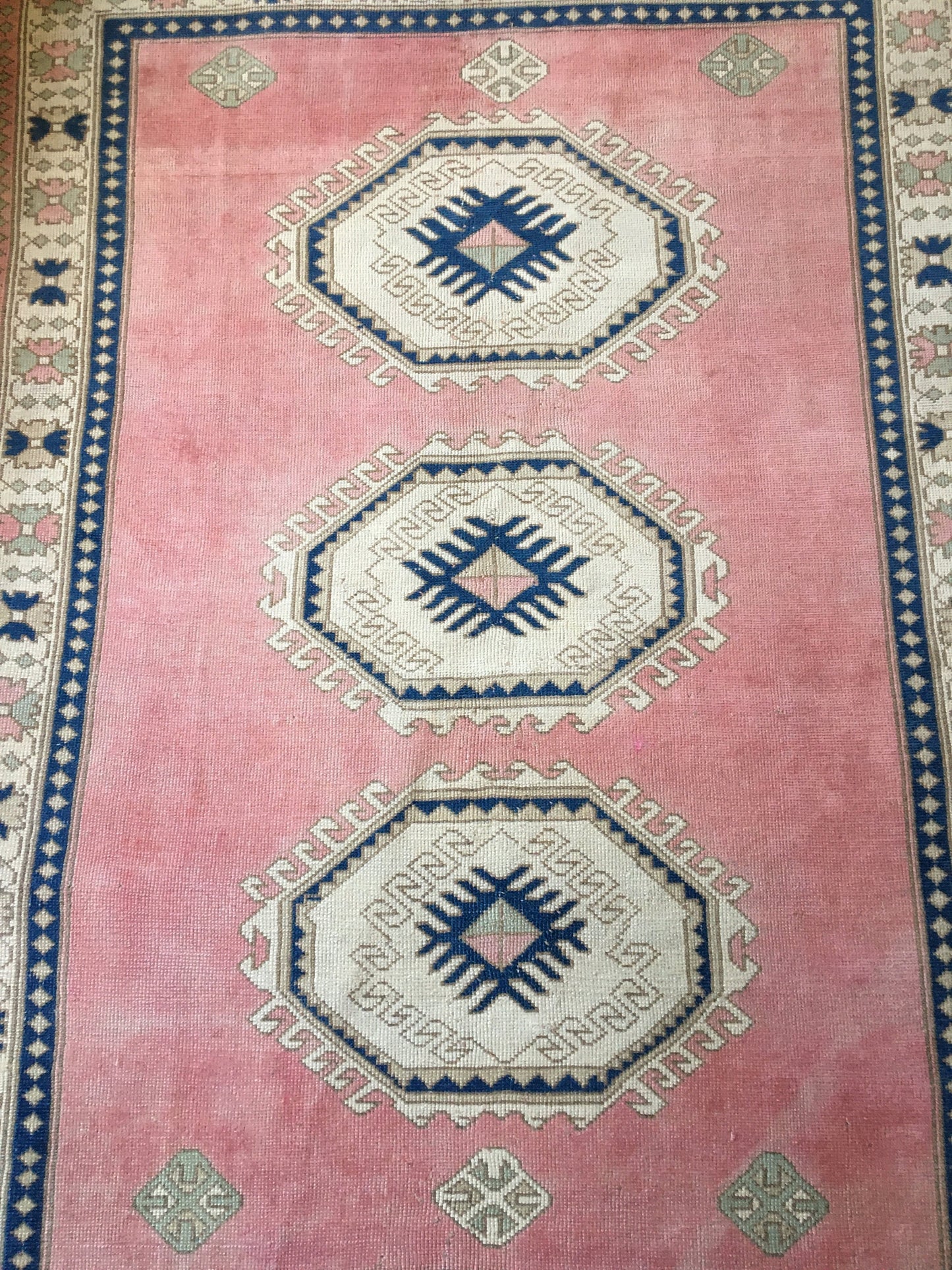 5.4x7.5 feet pink handmade bedroom large rug, wide turkish blue muted color kitchen rug, wool bathroom floor rug, big size living room rugs