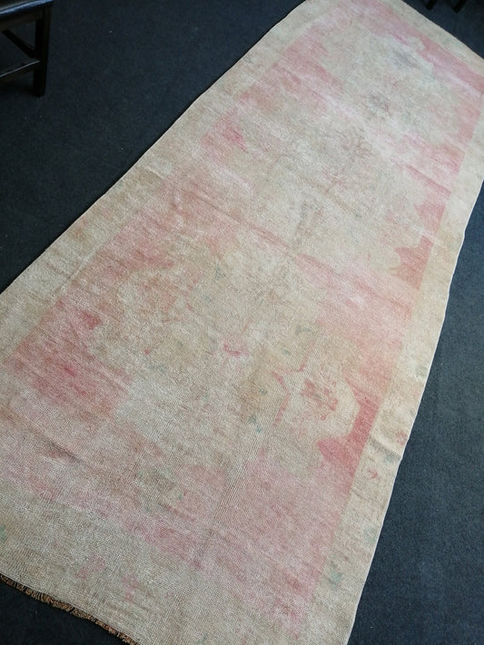 Muted Runner Rug OUSHAK RUG TURKISH 4.3 x 12 Rug Vintage Oushak Runner Rug Vintage Runner Rug Wool Rug Faded Vintage Turkish Rug
