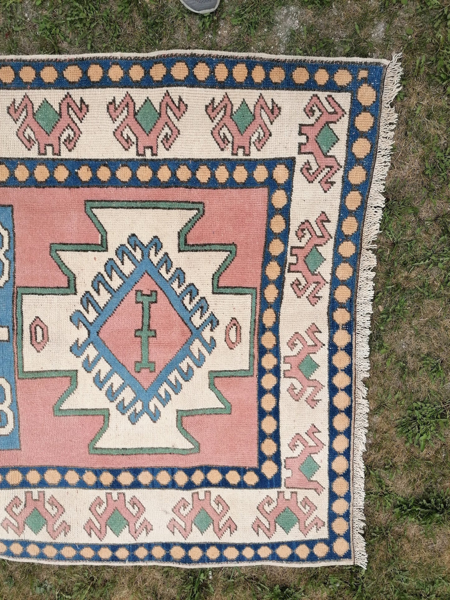 Vintage turkish blue rugs 4'5x6'9 oushak wool rug