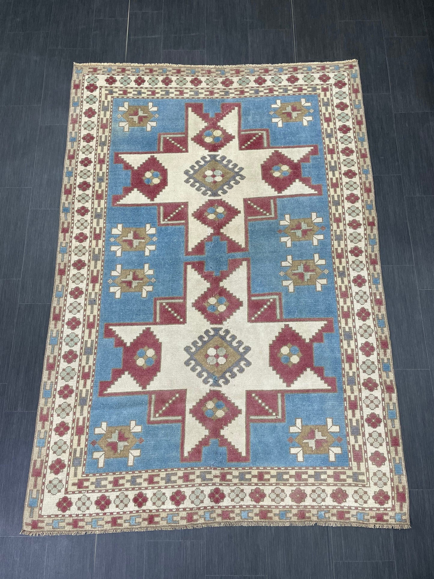 Hand Knotted Rug 5.3 x 7.6 Handmade Rug, Blue Oushak Rug Navy Vintag Rug BLUE Rug Turkish Rug, Farmhouse Rug, Vintage Rug, Wool rug