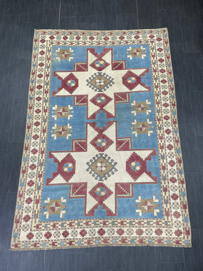 Hand Knotted Rug 5.3 x 7.6 Handmade Rug, Blue Oushak Rug Navy Vintag Rug BLUE Rug Turkish Rug, Farmhouse Rug, Vintage Rug, Wool rug