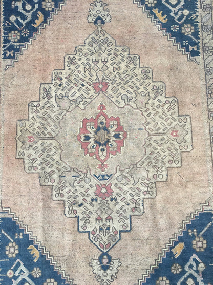4.5x8 feet handmade area rug, vintage turkish muted rug, bohemian antique blue rug, persian motif kitchen floor rug, bedroom rug,hallway rug