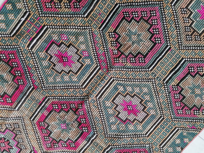 Flatwoven with embroidery rug turkish hand made rugs vintage turkish rugs oushak rug vintage oushak rug, wool rug 8'6x4'10 feet