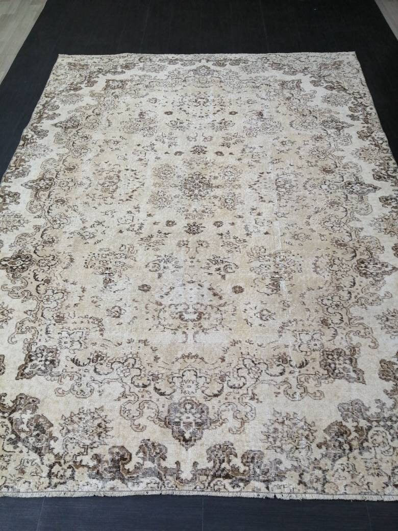 NEUTRAL Vintage RUG TURKISH Large Rug 9.5 x 7 Oushak Rug Vintage Oushak Rug Vintage Rug Muted Oushak Rug Hand Made Rug Vintage Neutral Rug