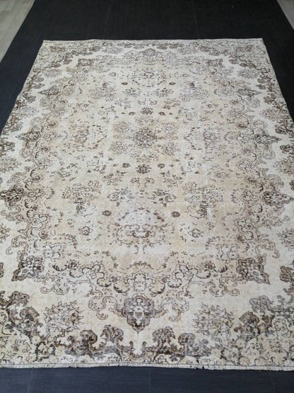 NEUTRAL Vintage RUG TURKISH Large Rug 9.5 x 7 Oushak Rug Vintage Oushak Rug Vintage Rug Muted Oushak Rug Hand Made Rug Vintage Neutral Rug