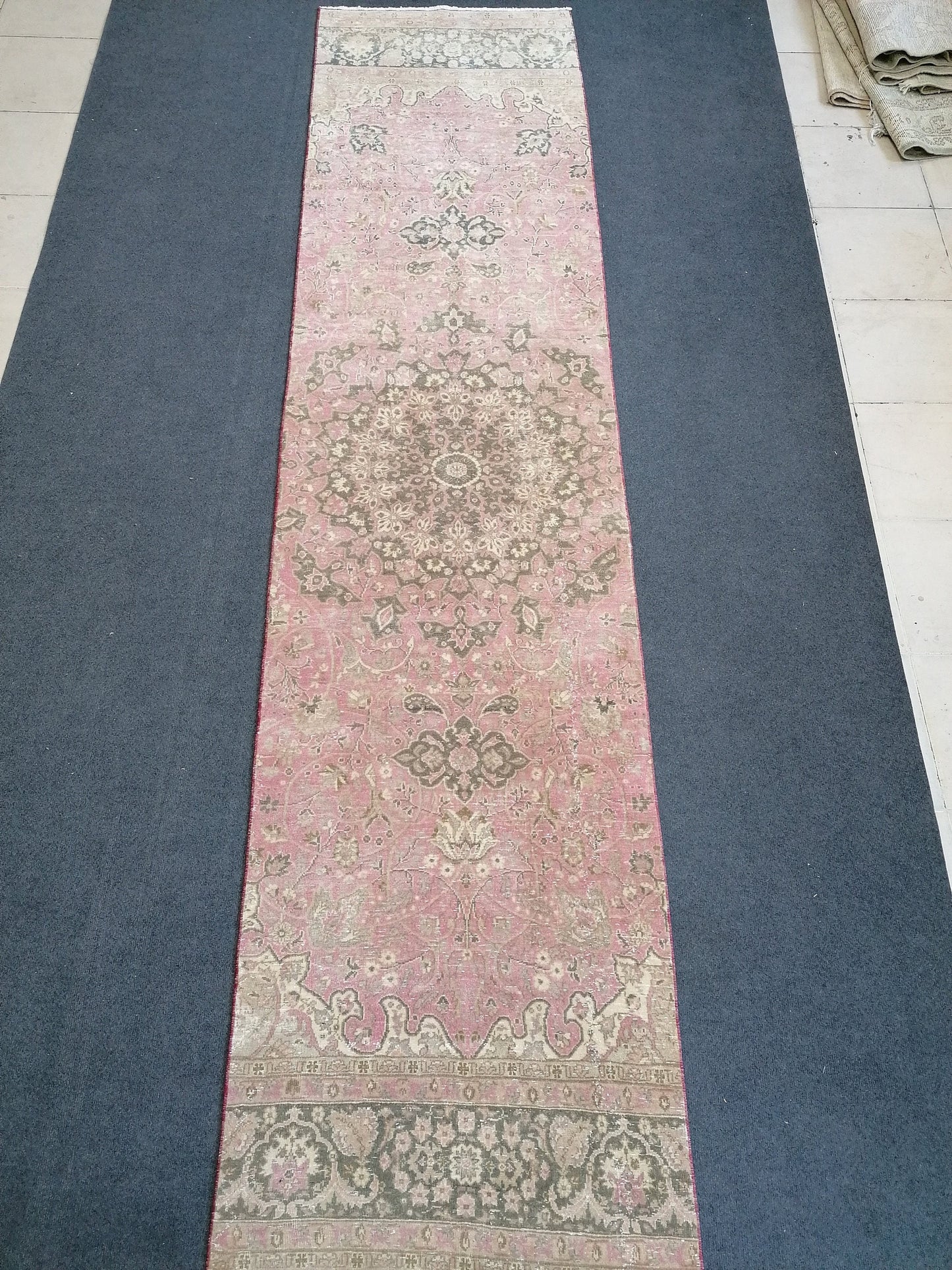Turkish runner rug 10'7x2'7 pink runner rug, vintage oushak runner  kitchen runner rug, hallway runner rug, vintage runner oushak runner rug
