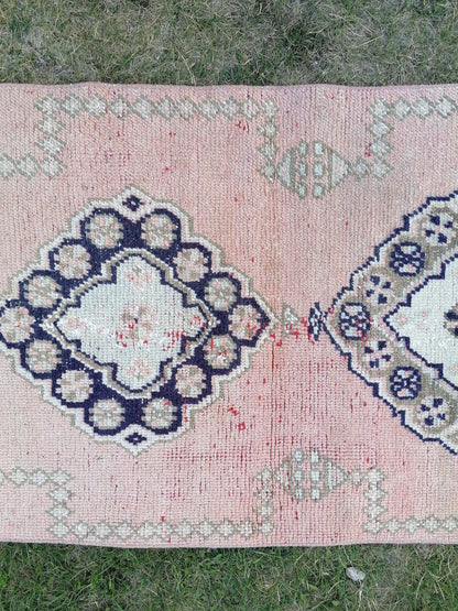 2'7x11 runner rug, vintage wool runner,pink runner rug, blue hallway runner rug kitchen runner rug wool runner rug
