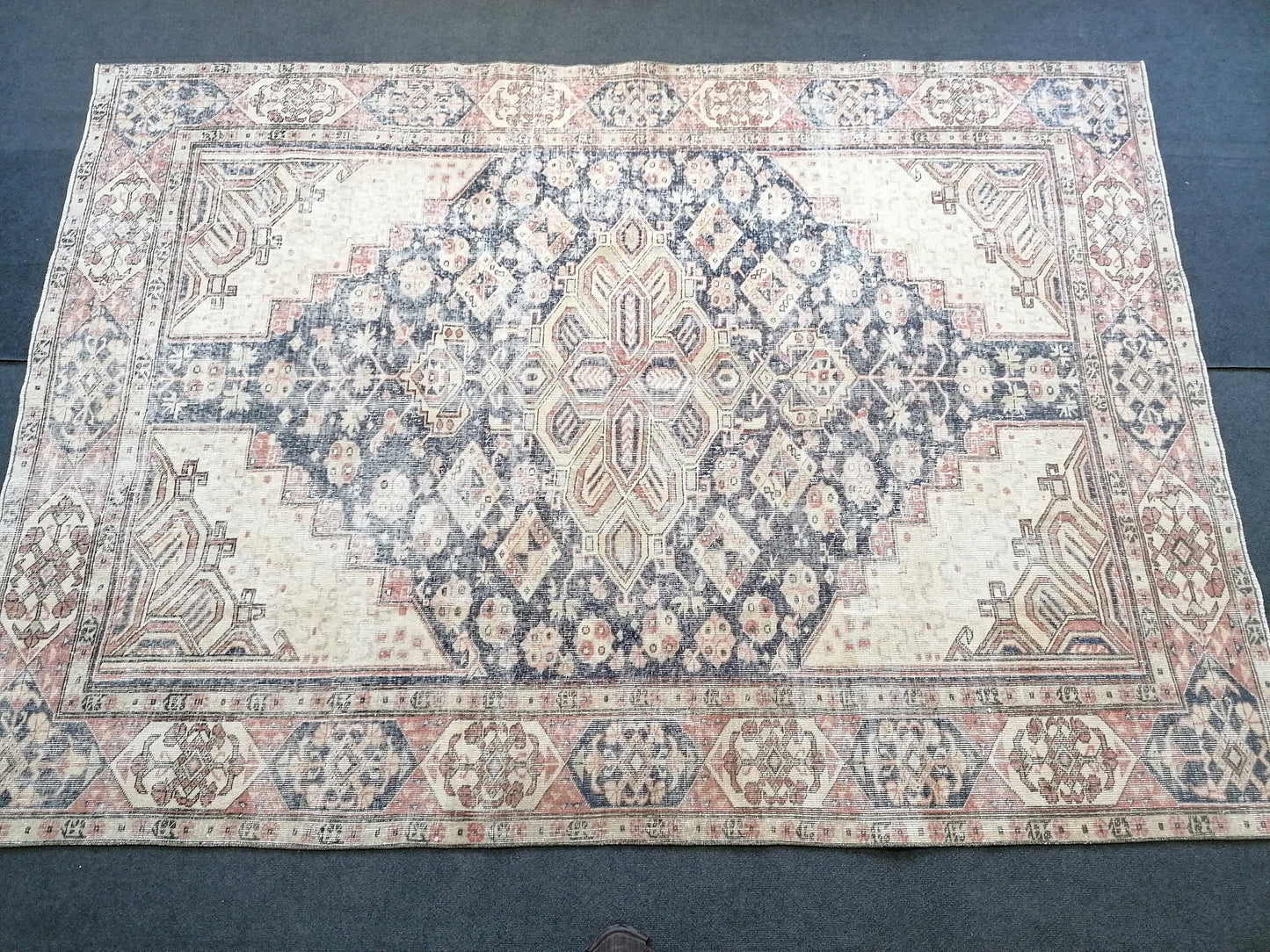 9'7x7  blue oushak rug,vintage runner rug wool hand made rugs vintage blue rug