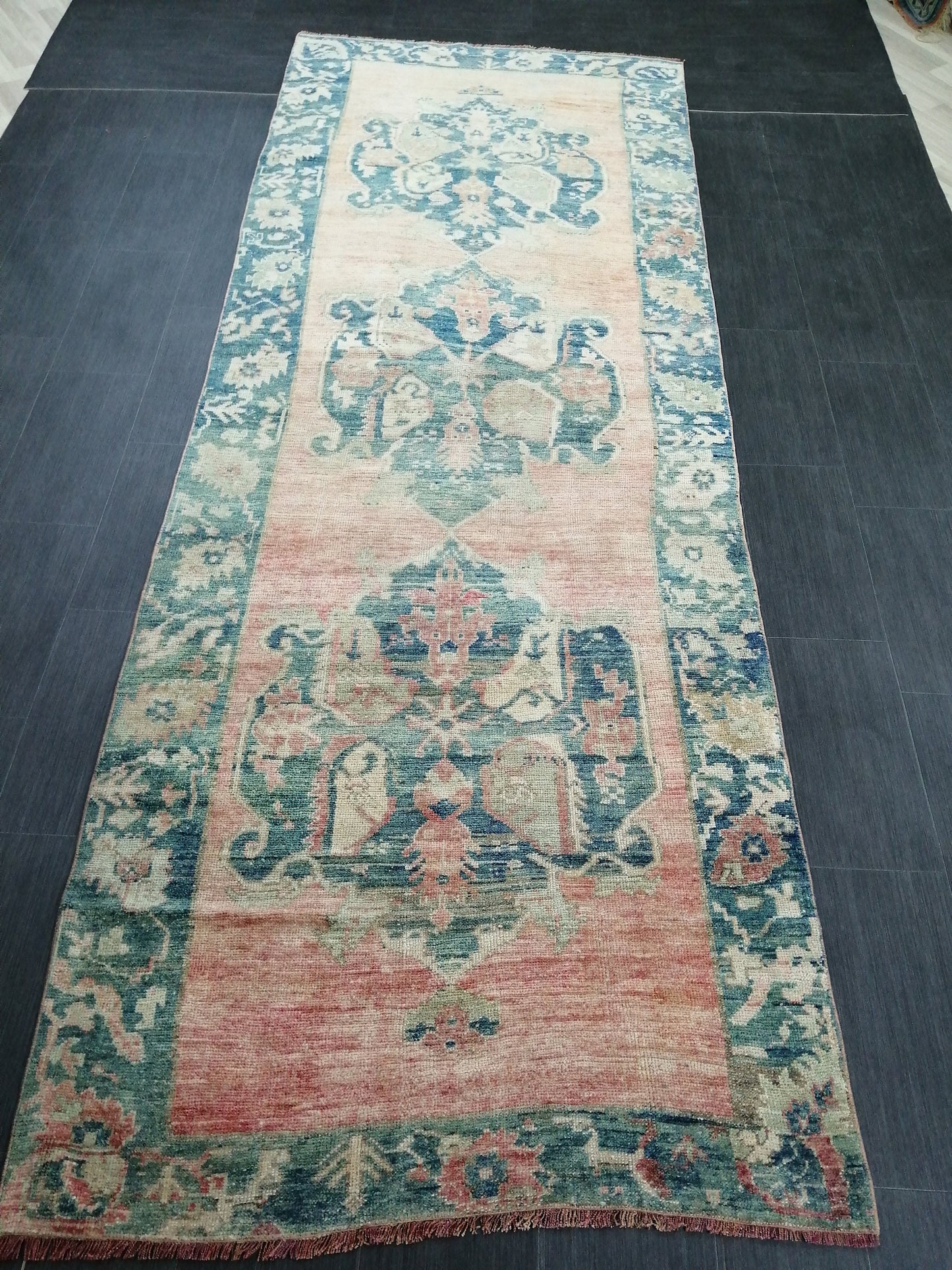 Oushak Runner Rug 11.6 x 4 Turkish Runner Rug Vintage Runner Rug Blush Hallway Runner Rug Kitchen Runner Rug Wool Runner Rug Wool Oushak Rug