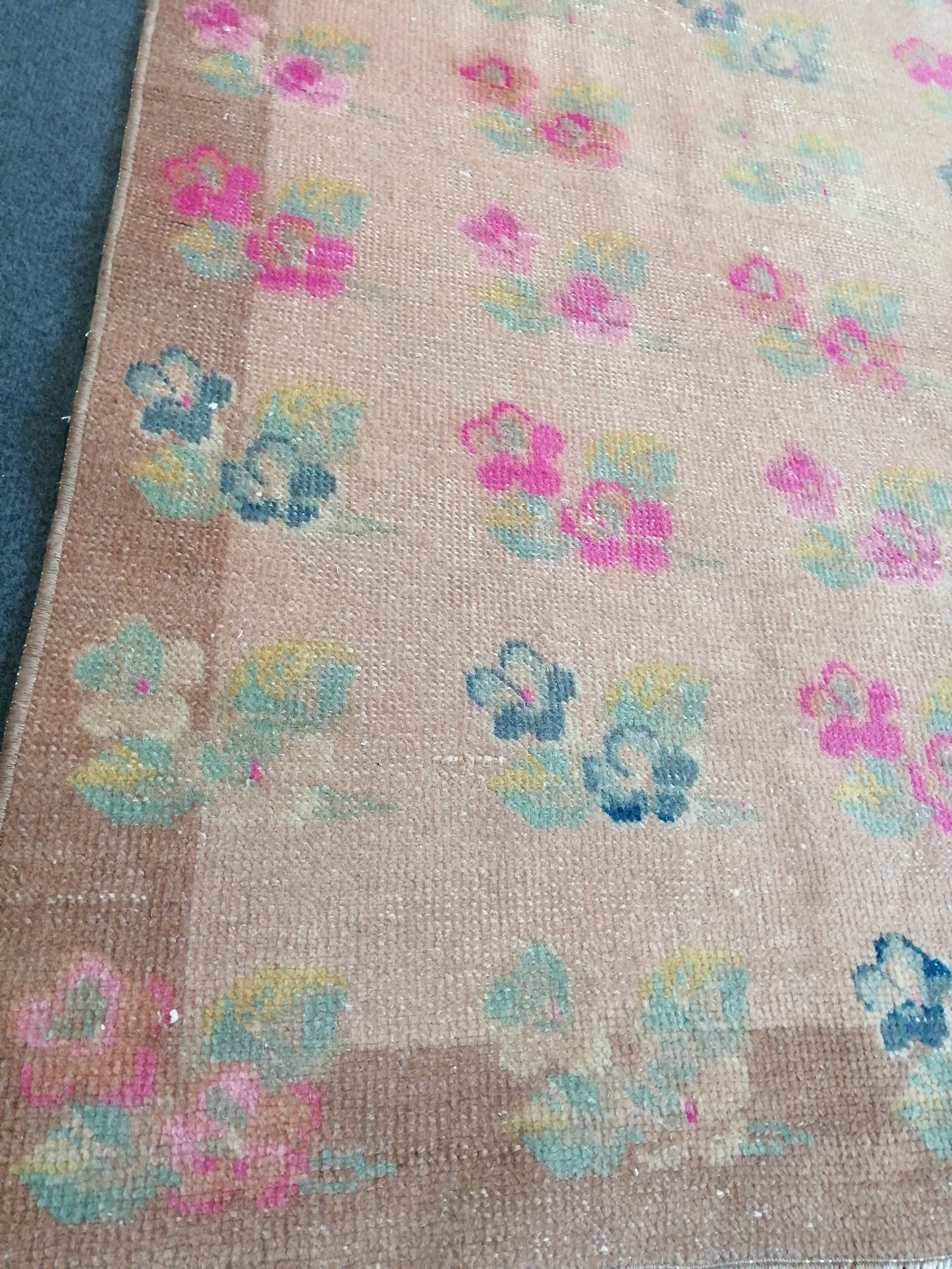 4.8 x 8 Floral OUSHAK RUG TURKISH Muted Rug Vintage Pink Floral Rug Vintage Runner Rug Wool Oushak Rug Hand Made Rugs Vintage Turkish Rug