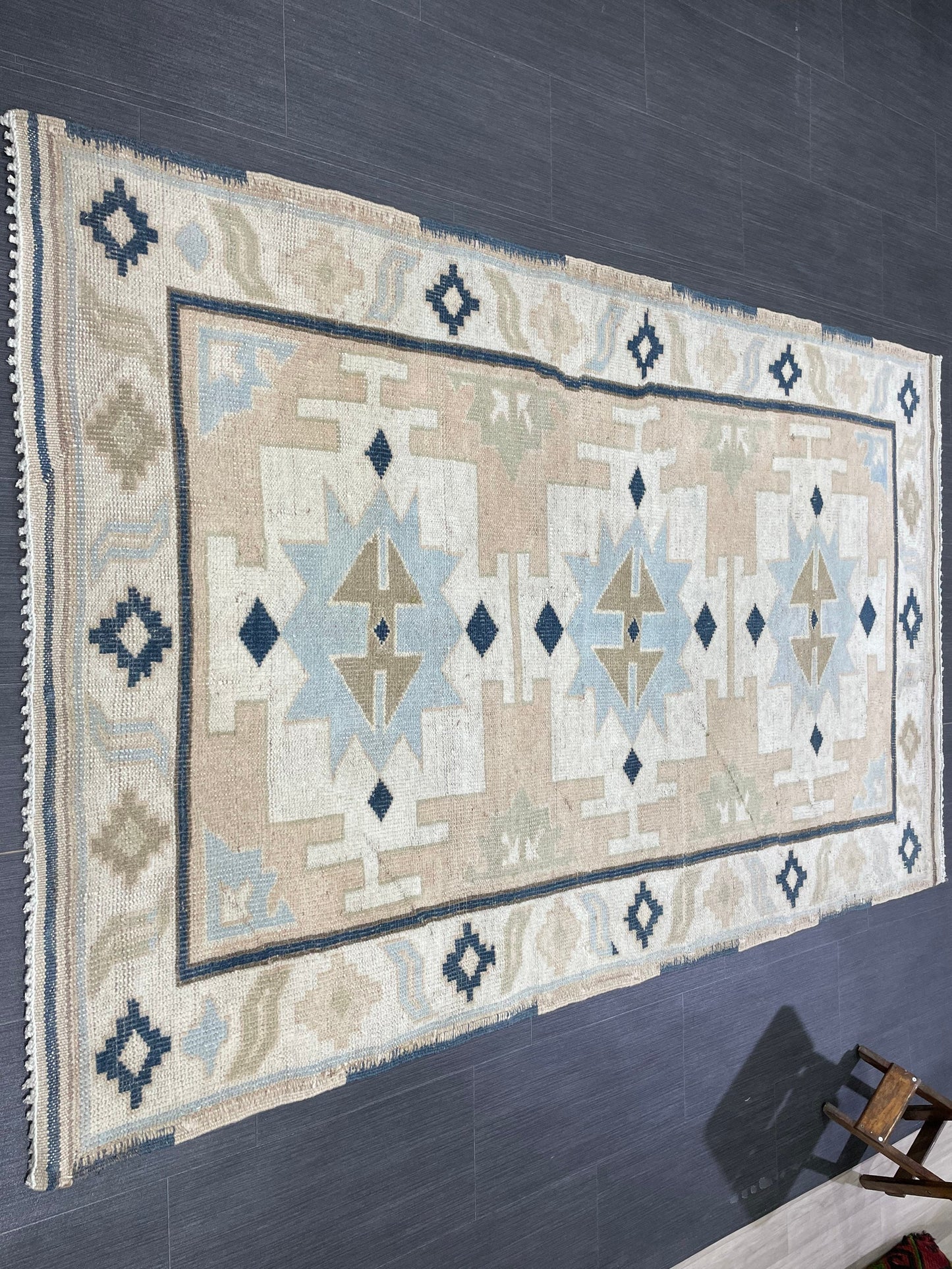 Vintage Rug TURKISH 4.3 x 6.9 Rug Handmade Rug Vintage Persian Rug Oushak Rug  Hand Knotted RugTurkish Rug Vintage Oushak Rug, Wool Rug