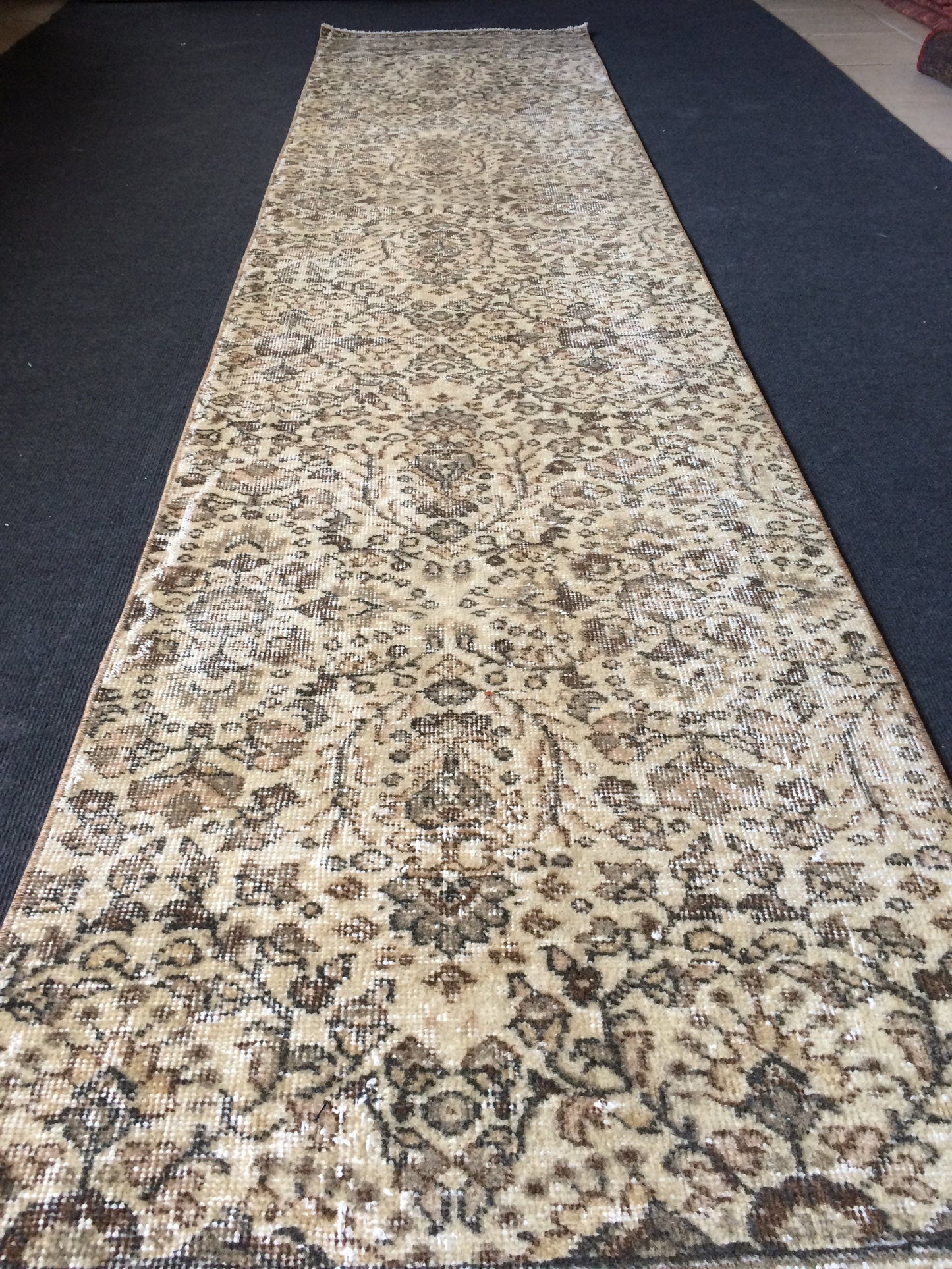 2.4 x 10.8 Oushak Runner Rug, Turkish Runner Rug, Vintage Runner Rug, Hallway Runner Rug, Kitchen Runner Rug,Cream Runner Rug,Neutral Runner