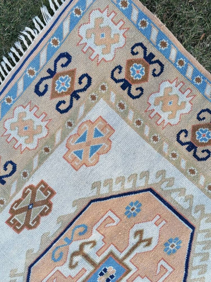 Oushak turkish rug 5'8x8 pastel vintage rug, large living room rug, kitchen rug, vintage anatolian rug,unique hand made bohemian