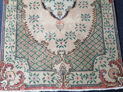 3.7 x 6.9 Turkish Rug, Oushak Rug, Rustic Oushak Rug, Wool Muted Oushak Rug, Oriental Rugs, Farmhouse Rug, Vintage Rug, Hand Made Rug