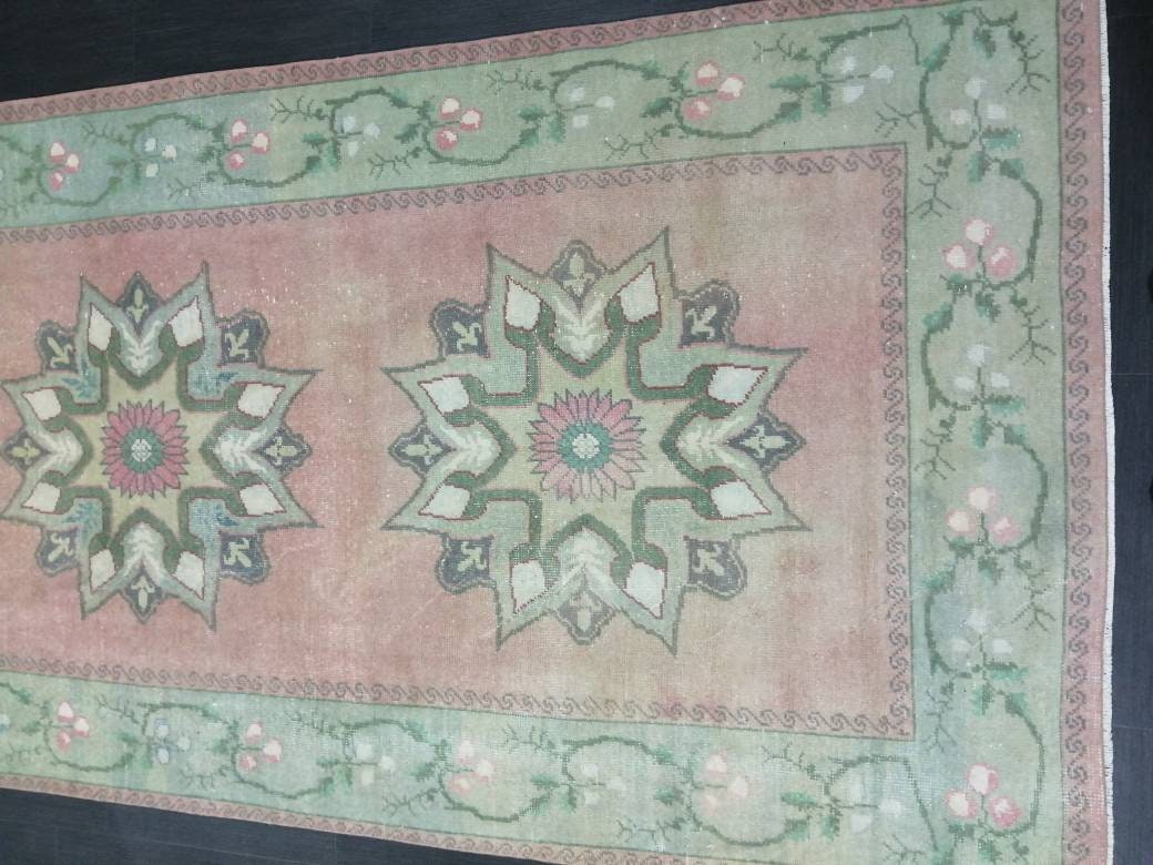 Wool Runner Rug  Muted 4.5 x 10.6 Hand Made Runner Rug Turkish Runner Rug Vintage Runner Rug Hallway Runner Rug Wool Kitchen Runner Rug