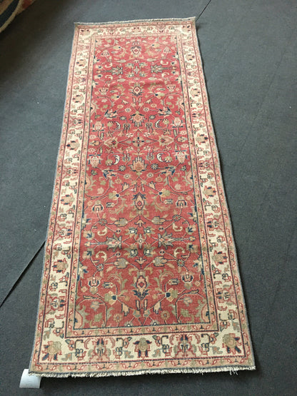 2.6x6.7 feet handmade floral living room area runner, vintage red retro kitchen runner, persian design long runner rug, old wool blue runner