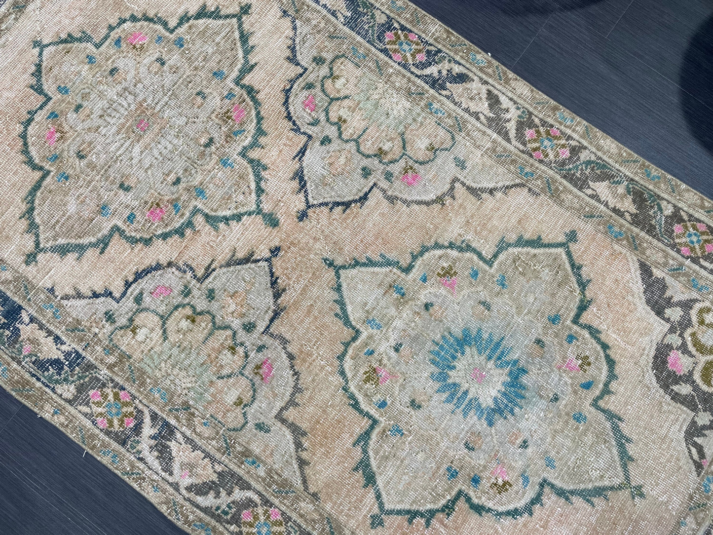 Vintage Rug, Hand Knotted 3.7 x 6.8 Rug, Turkish Runner Rug, Vintage Runner Rug, Hallway Rug, Wool Kitchen Rug, Handmade Rug,