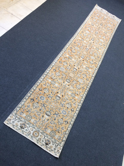 Hand Knotted Runner Rug, Vintage 2x10 Runner Rug,Handmade Oushak Runner Rug,Distressed Runner Rug, Antique Runner Rug.