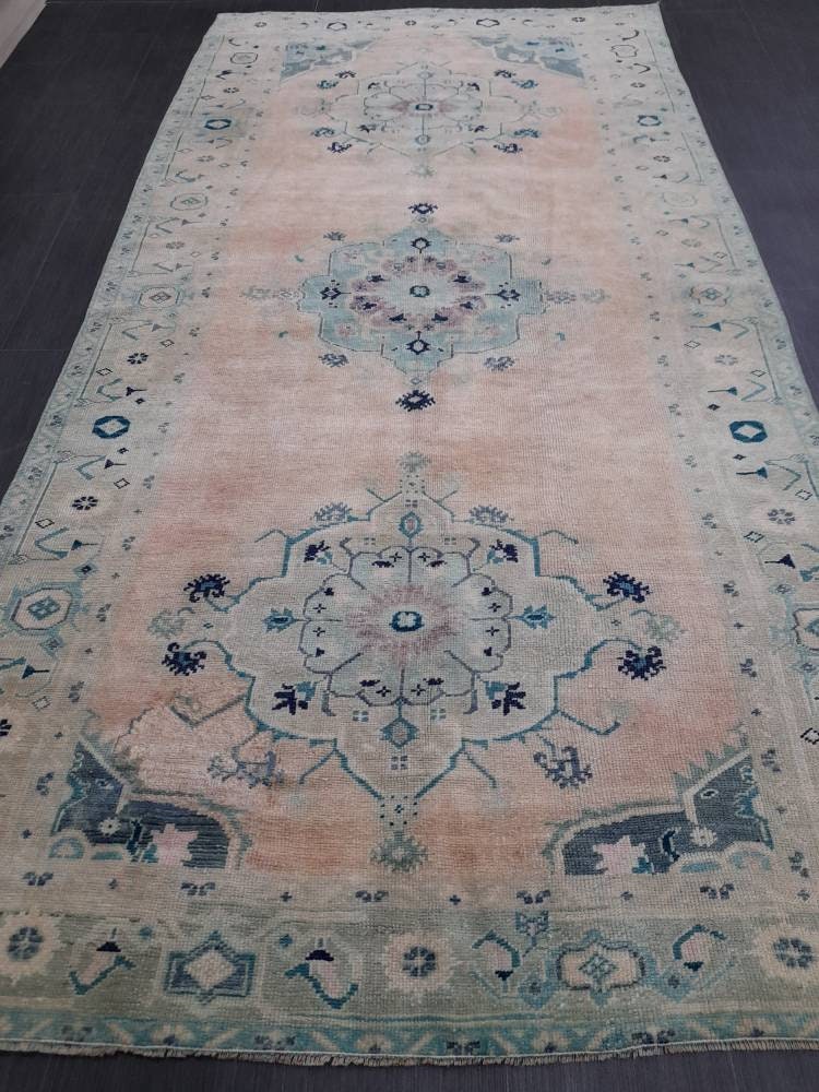 Hand Knotted Rug, Vintage Oriental RUG, Muted Vintage 5x10 Rug, Vintage Fine Rug  Wool Oushak Rug, Vintage Persian Rug, Vintage Turkish Rug.