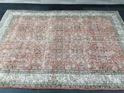 Vintage Rugs 7 x 10.4 TURKISH HAND MADE Rugs  Vintage Turkish Rugs Traditional Rug, Turkish Oushak Rug, Vintage Oushak Rug, Wool Rug