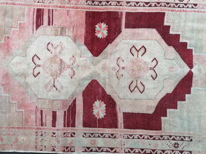 4'9x9 oushak turkish rug, pastel turkish rug, vintage hand made wool runner hallway vintage rug,kitchen runner rug