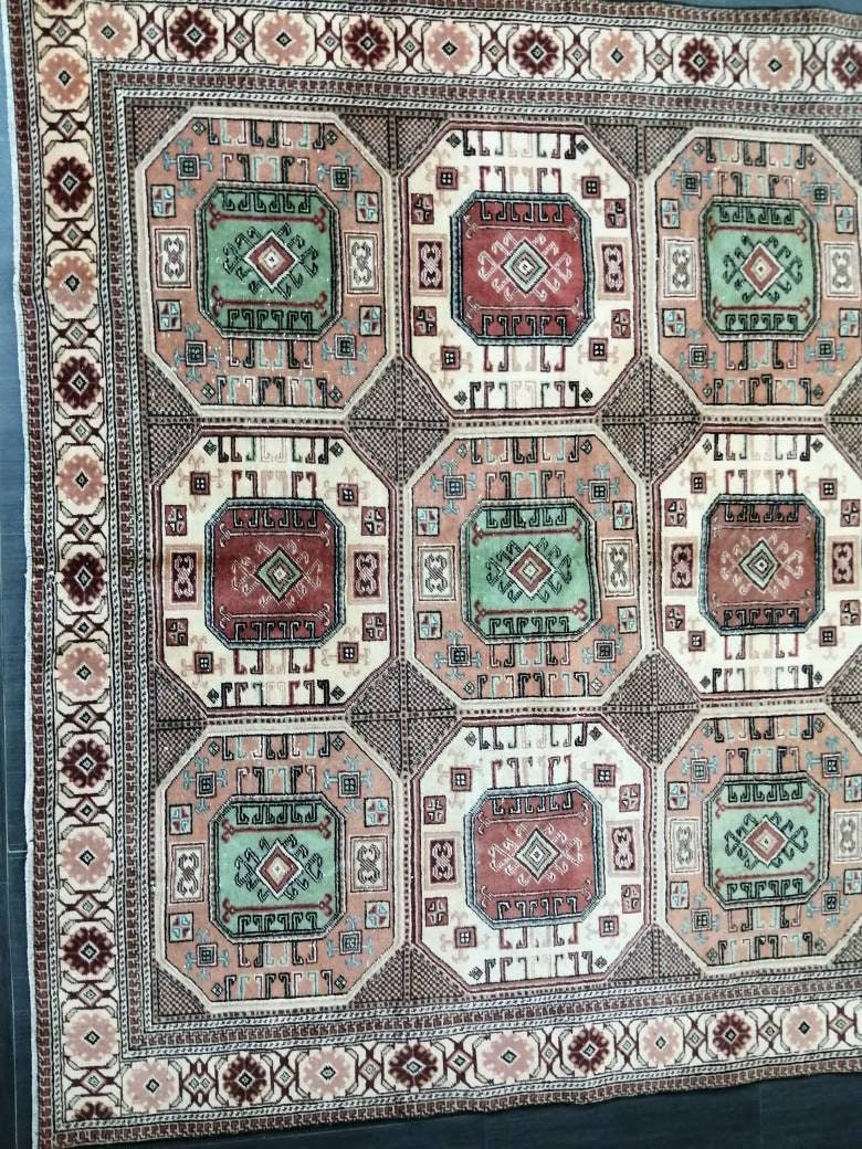 Turkish Rug, Vintage Oushak Rug, Oriental Rugs, Wool Rug, 9.4 x 6.2 High Pile Farmhouse Rug, Vintage Rug, Hand Made Rug Persian Rug 6x9 rug