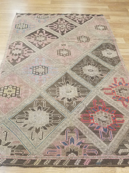 6 x 9 flatwoven with embroidery rug, handmade kilim wool rug, vintage turkish rugs oushak rug vintage oushak rug, wool rug