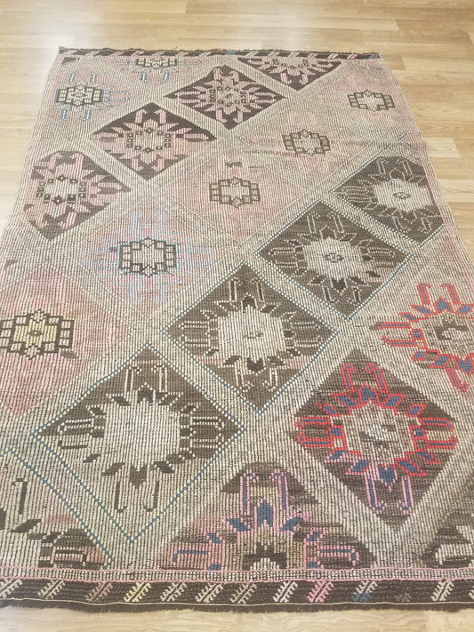 6 x 9 flatwoven with embroidery rug, handmade kilim wool rug, vintage turkish rugs oushak rug vintage oushak rug, wool rug