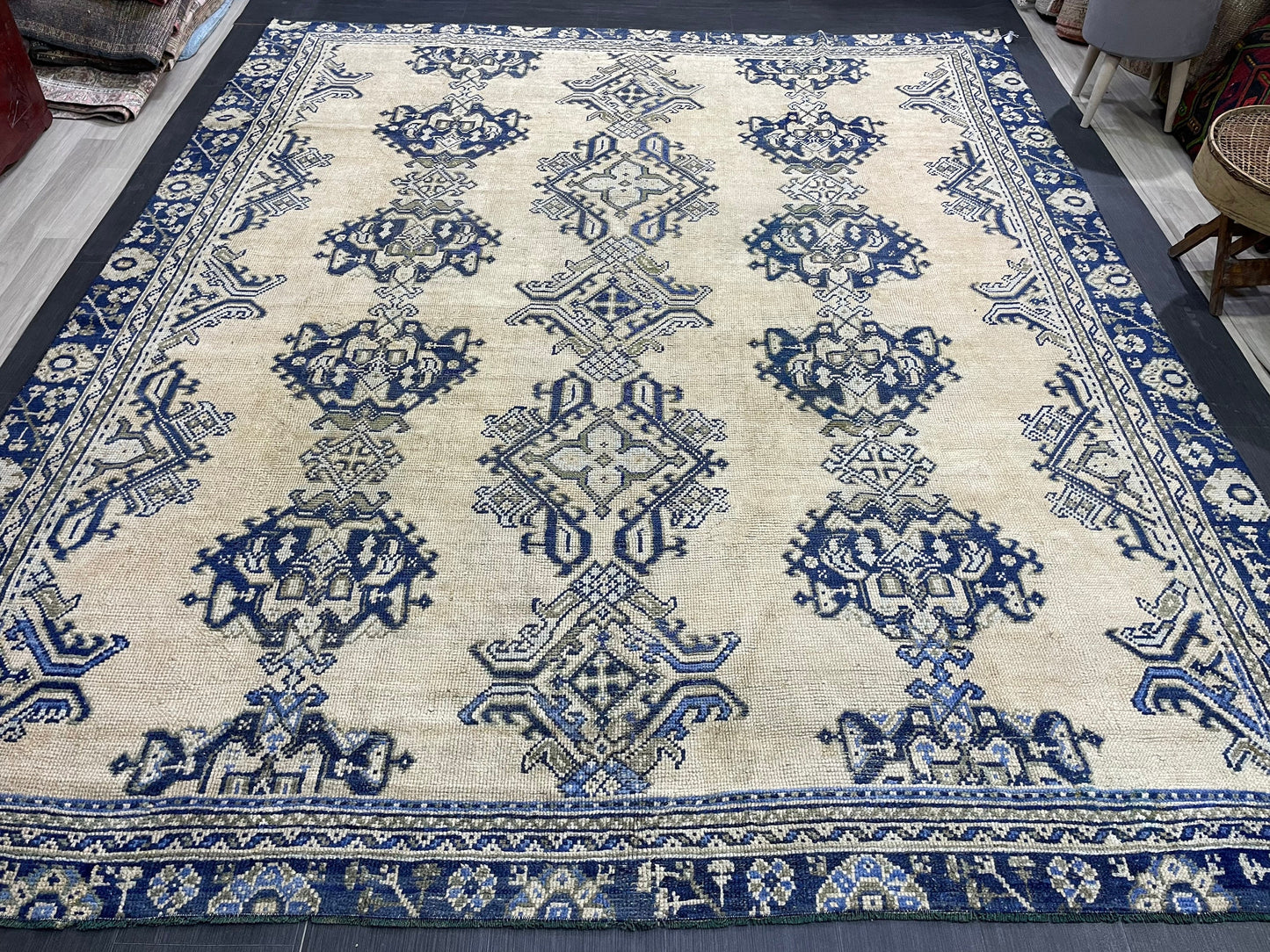 Antique Oushak RUG, Turkish 8.7 x 10.3 Rug, Hand Knotted Rug, Vintage Wool Rug, Oriental Rug Handmade Rug, Persian Rug