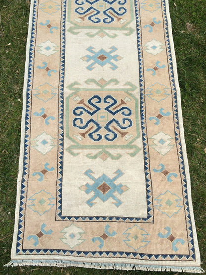 Muted Vintage Runner 3x11 Oushak RUNNER Rug, Turkish Rug, Hallway Runner Rug, Oushak Rug, Oushak Runner Rug, Wool Runner Rug, Faded Runner