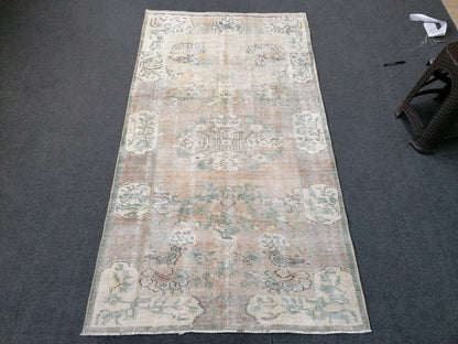 Muted distressed vintage rug 3'8x6'7 turkish rug, muted rug oushak rug floral rug oriental rug antique rug