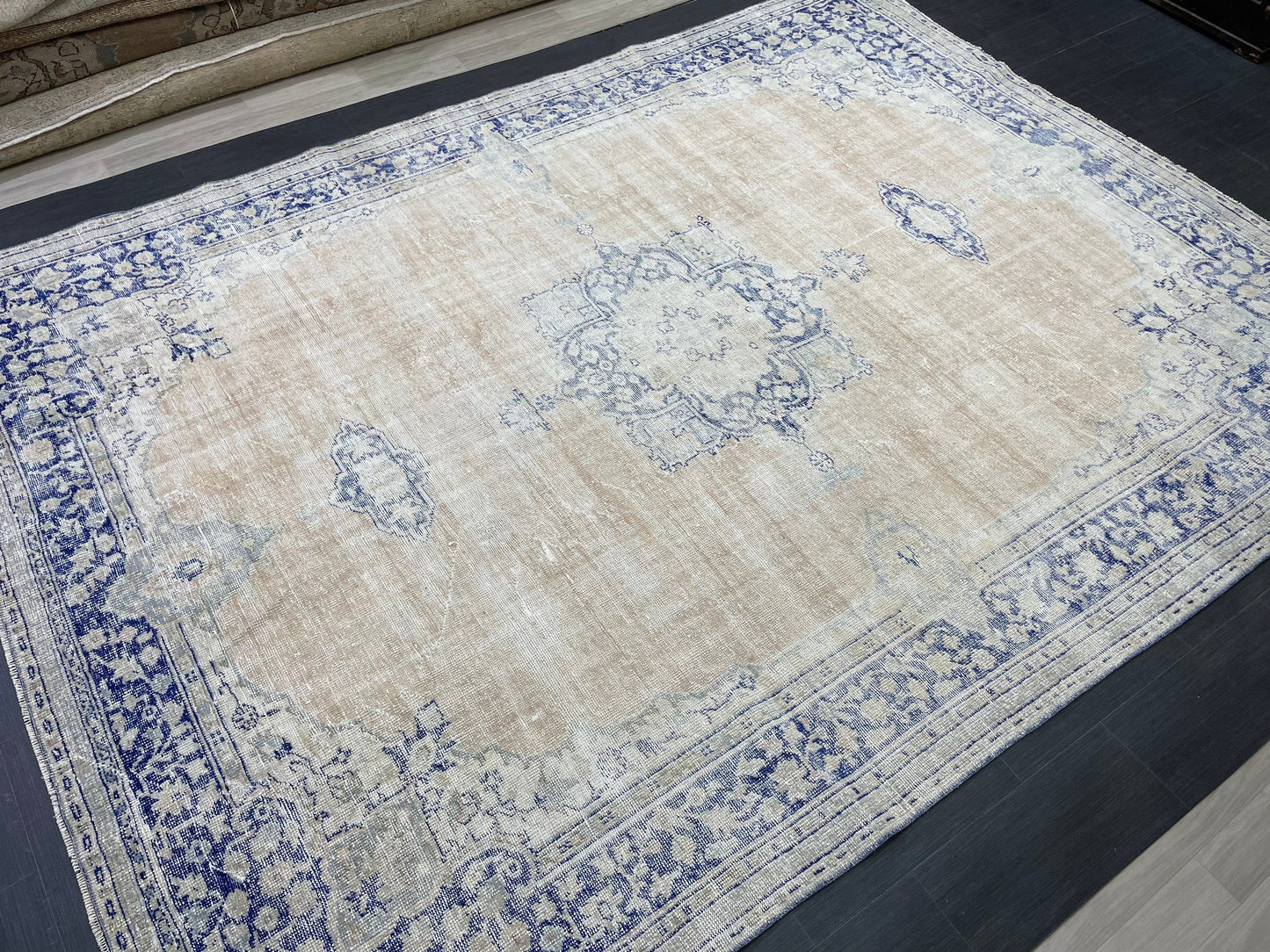 Large Distressed RUG 8 x 10.8 Muted TURKISH Antique Rug Vintage Persian Rug Vintage Rug Wool Oushak Rug HandMade Rug Hand Knotted Rug