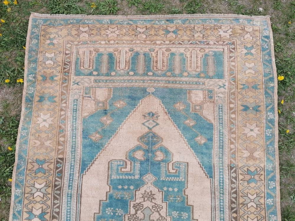 Vintage rug, turkish vintage oushak rug 4'7x9 hand made wool rug, boho floor rug