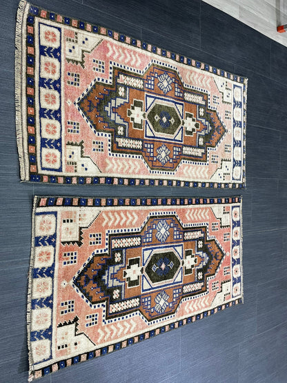 Coordinating Small Rug Turkish Rug Mini Twin Small Area Rug 1.6 x 3 Turkish Pair of Persian Hand Made Rug Matching Oriental Vintage Rug