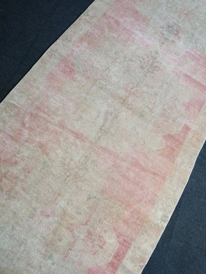 Muted Runner Rug OUSHAK RUG TURKISH 4.3 x 12 Rug Vintage Oushak Runner Rug Vintage Runner Rug Wool Rug Faded Vintage Turkish Rug
