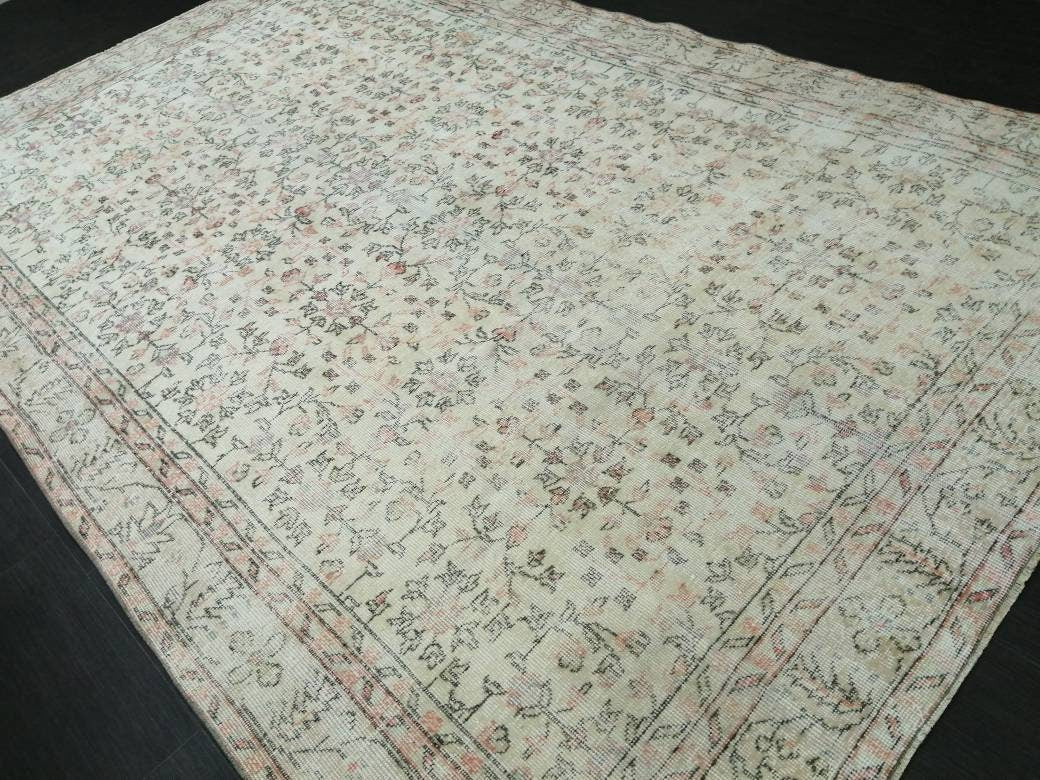 Vintage Turkish Rug 6.2 x 9.7 Muted Vintage Persian Rug Muted Vintage Rug Wool Muted Oushak Rug Hand Made Rugs Vintage Turkish Rug