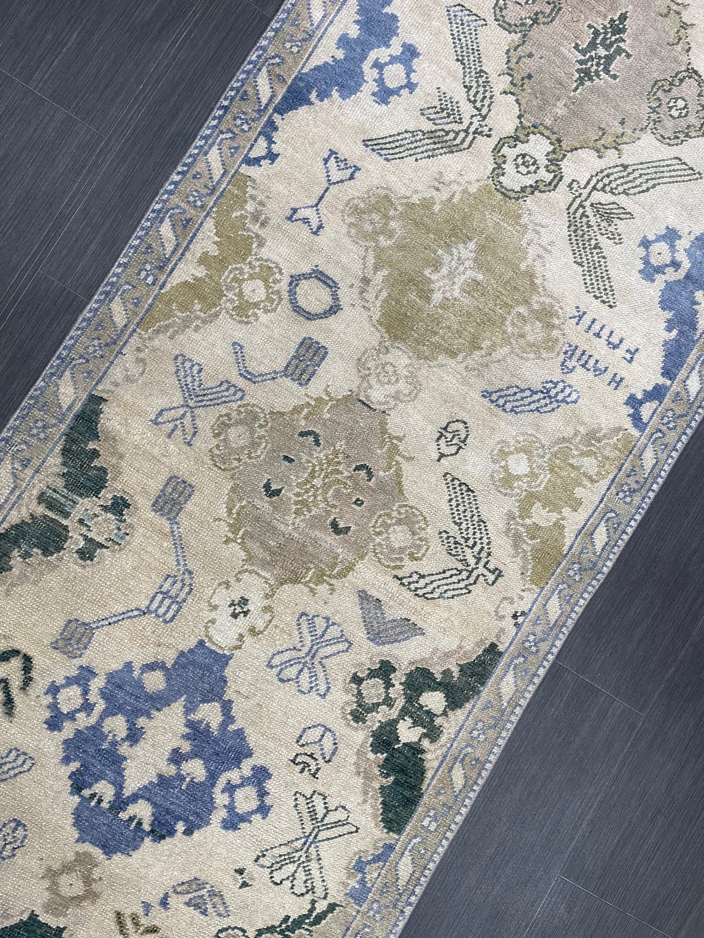 Blue Green Turkish Oushak Runner Rug  3x13 ft Turkish Runner Rug XL Vintage Runner Rug Long Hallway Runner Rug Kitchen Runner Wool Pile