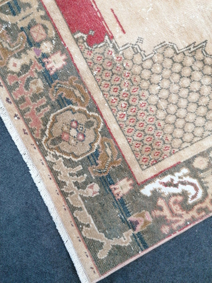 Vintage rustic wool rug 4'3x8 handmade turkish rug, natural living room rug,