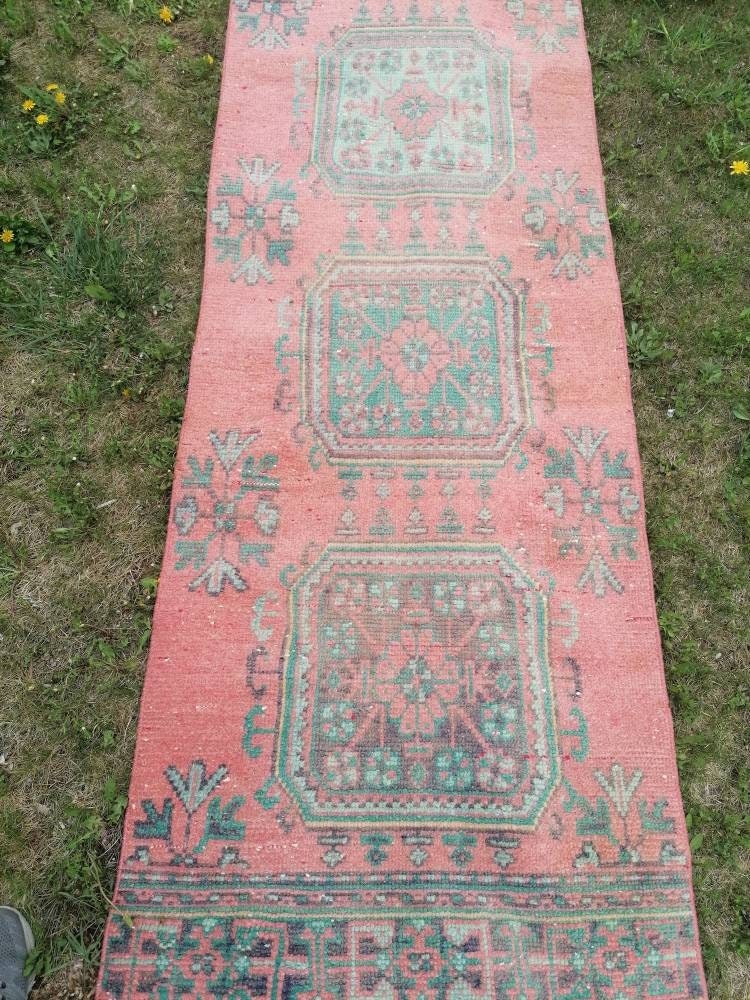 Oushak wool runner 2'7x20'6 long vintage runner, hallway handmade runner