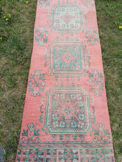 Oushak wool runner 2'7x20'6 long vintage runner, hallway handmade runner