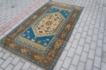 Blue Oushak Rugs Turkish Hand Made Rug Wool Oushak Rug OUSHAK RUG Blue Vintage rugs  Turkish Rugs