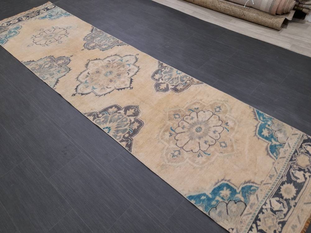 Muted Vintage Oushak Runner Rug 2.8 x 11.3 Muted Turkish Runner Rug XL Vintage Oriental Muted Runner Rug Hallway Runner Soft Wool Runner