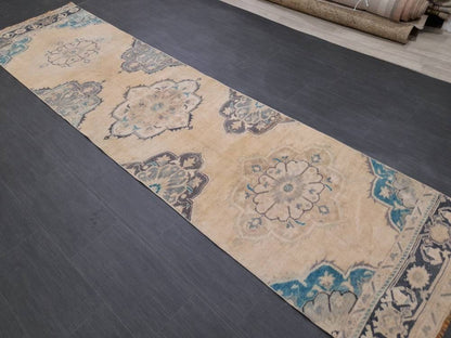 Muted Vintage Oushak Runner Rug 2.8 x 11.3 Muted Turkish Runner Rug XL Vintage Oriental Muted Runner Rug Hallway Runner Soft Wool Runner